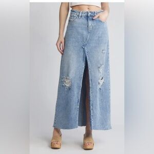 PTLC women’s Sz L Front Slit Denim jeans Maxi Skirt